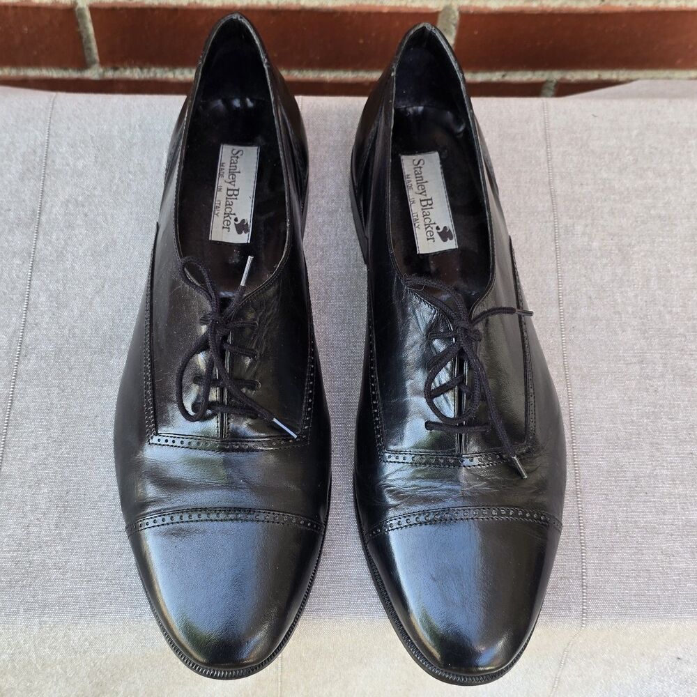 Stanley Blacker Black Leather Oxford Dress Shoes - Mens 11 1/2 M Made In Italy
